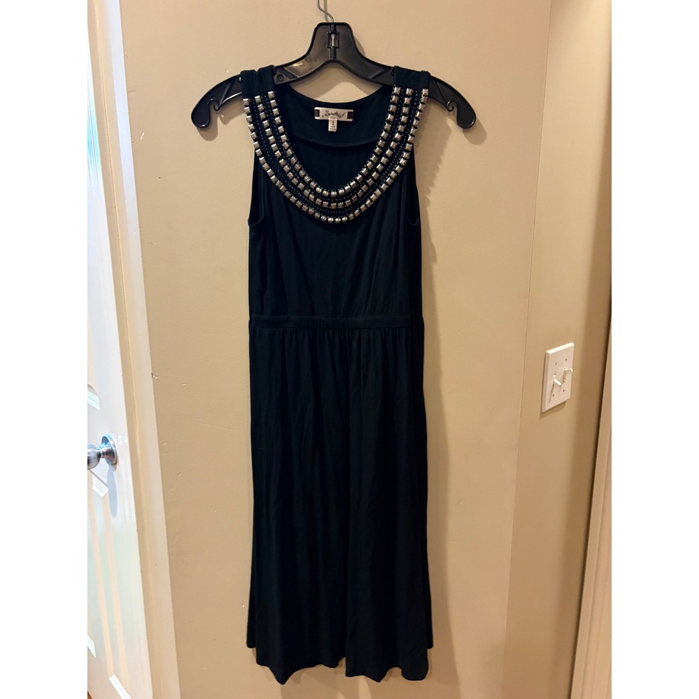 Sweetees Womens Black Studded Embellished Neckline Sleeveless Midi Dress‎ Small